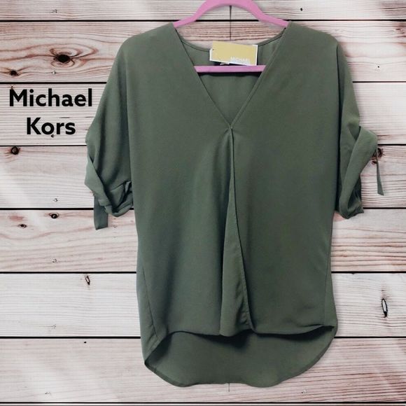 Michael Kors Tops - Michael Kors Drape-front Tie Sleeve Blouse